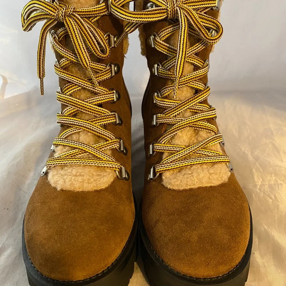 Steve Madden Brown Suede Shearling-Lined Lug Booties